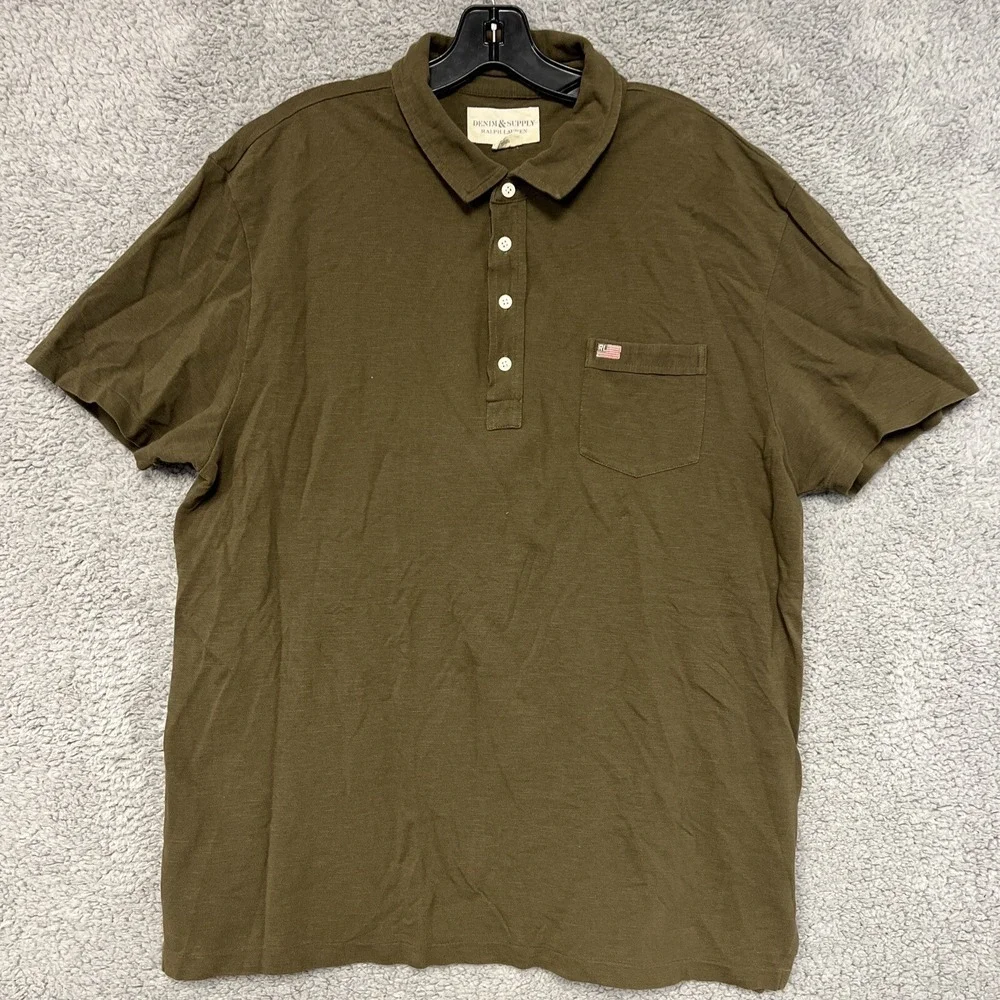 Denim & Supply Ralph Lauren Shirt Men's Sz L Green Short Sleeve Polo Pocket Logo